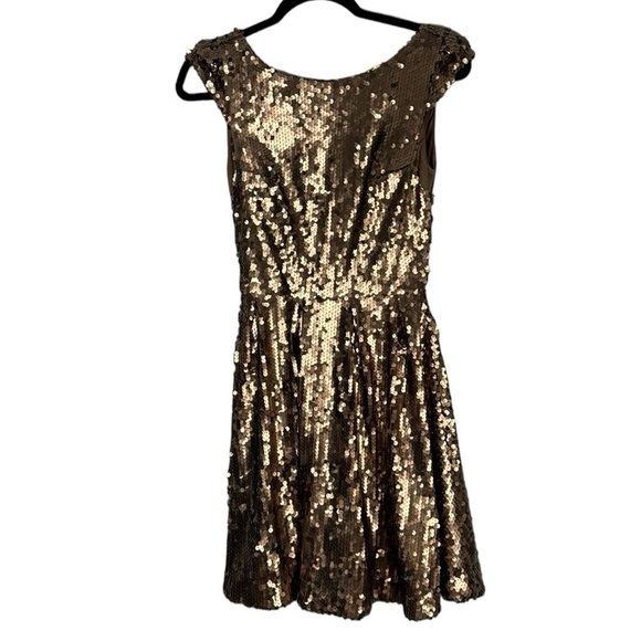 Bebe Bronze Low Back Sequin Cap Sleeve Mini Dress XS - Picture 3 of 10